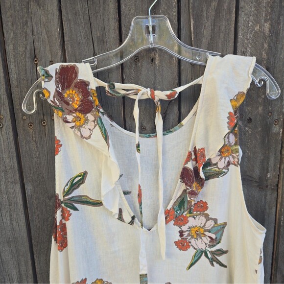 FREE PEOPLE Summer In Tulum Linen Blend Floral Printed Tunic Top In Ivory Size M - Picture 5 of 6